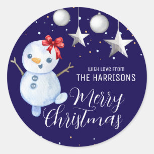 Sticker Rond Baubles de Noël du bonhomme de neige mignon Marine