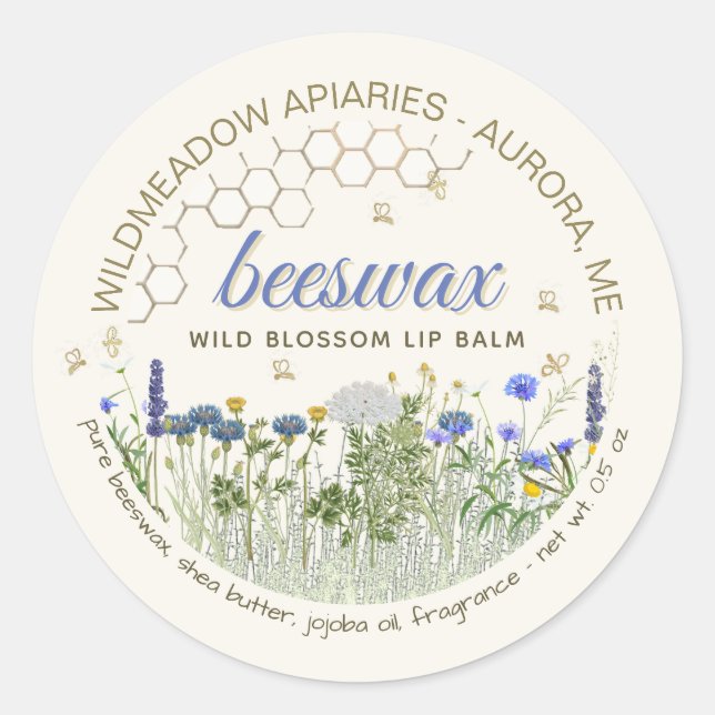 Sticker Rond Baume à lèvres en cire d'abeille avec Fleurs de pr (Devant)
