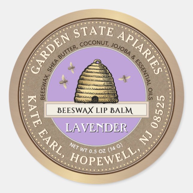 Sticker Rond Baume à lèvres en cire d'abeille avec skep Vintage (Devant)