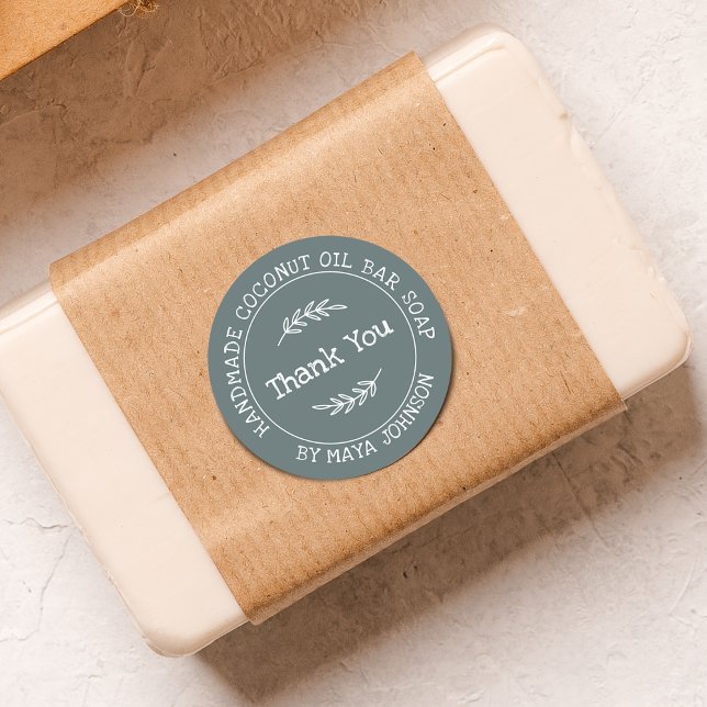 Sticker Rond Baume de pays vert fait main Merci (Country Balsam Green Handmade Thank You Classic Round Sticker)