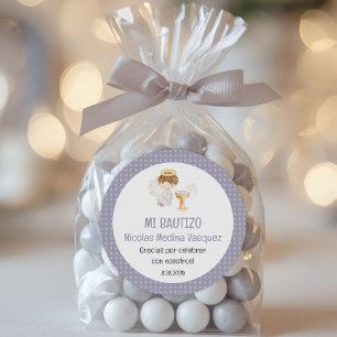 Sticker Rond Bautizo Garçon Angel mignon Baptême Christening Fa