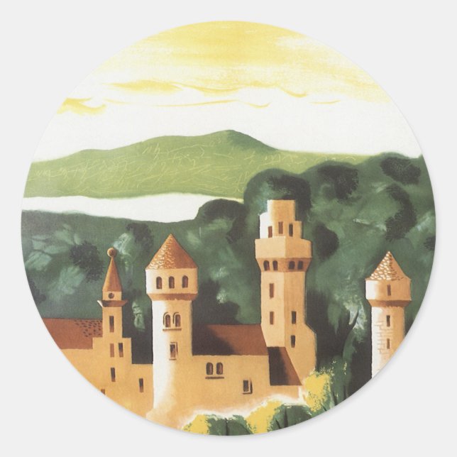 Sticker Rond Bavière, Allemagne, Château allemand Vintage voyag (Devant)