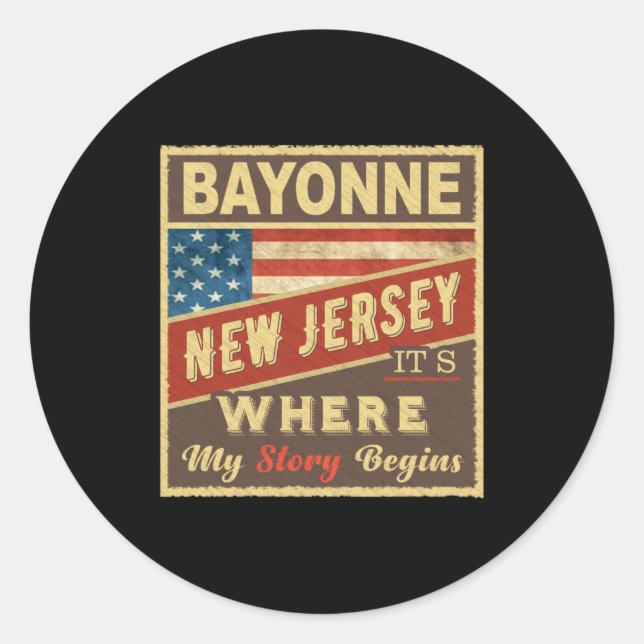 Sticker Rond Bayonne Nj Its Where My Story Begins  (Devant)