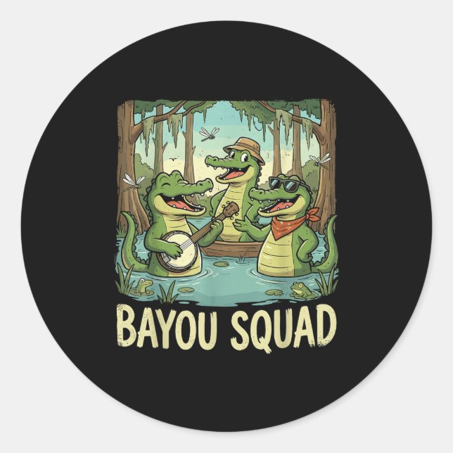Sticker Rond Bayou Squad Louisiana Alligator Retro Wildlife Tra (Devant)