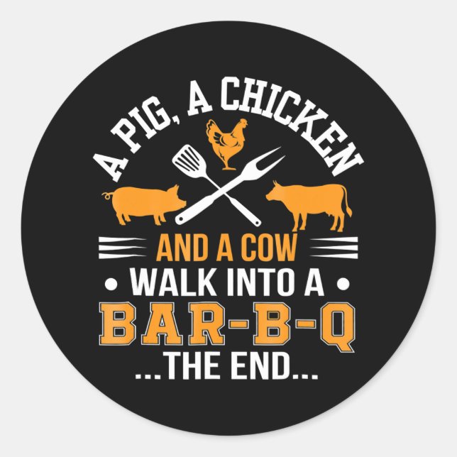 Sticker Rond BBQ | BBQ Lover Pig Chicken Cow Walk In Bar BBQ (Devant)