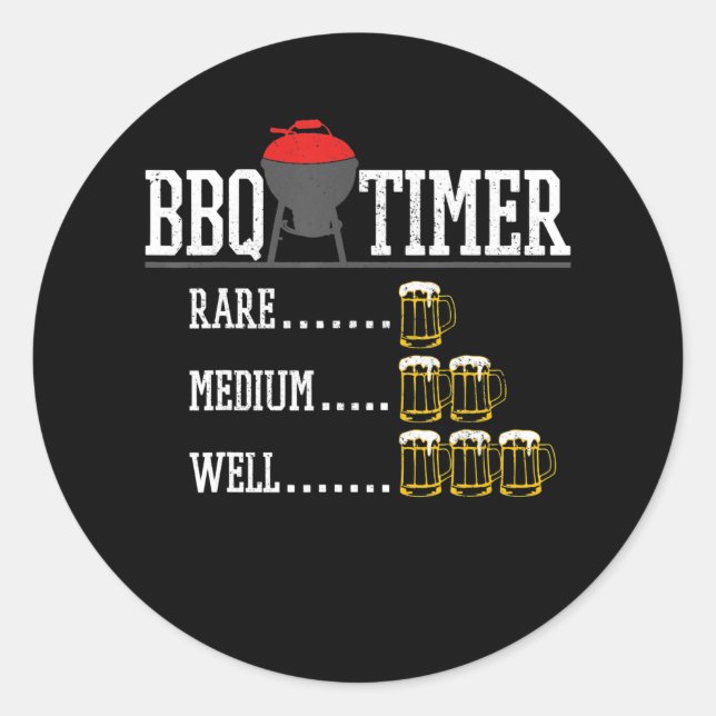 Sticker Rond BBQ | BBQ Timer Funny Bière Steak Grill (Devant)