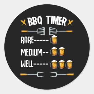Sticker Rond BBQ   BBQ Timer Rare Medium Well Beer Drinker