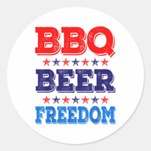 Sticker Rond Bbq Beer Freedom America Usa Party 4 juillet Sum