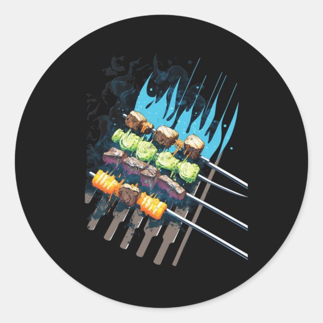 Sticker Rond Bbq Kebyb Grill Meat Skewers Byrbeque Outdoor Gril (Devant)
