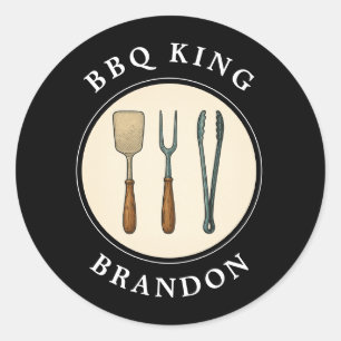 Sticker Rond BBQ King Grilling Tools Emblem Nom du père
