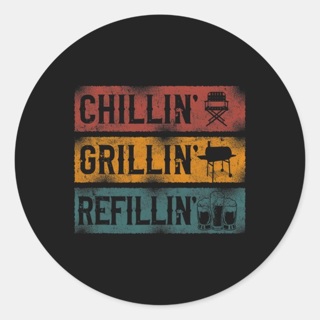 Sticker Rond Bbq Smoker Chillin' Grillin' Refillin' (Devant)