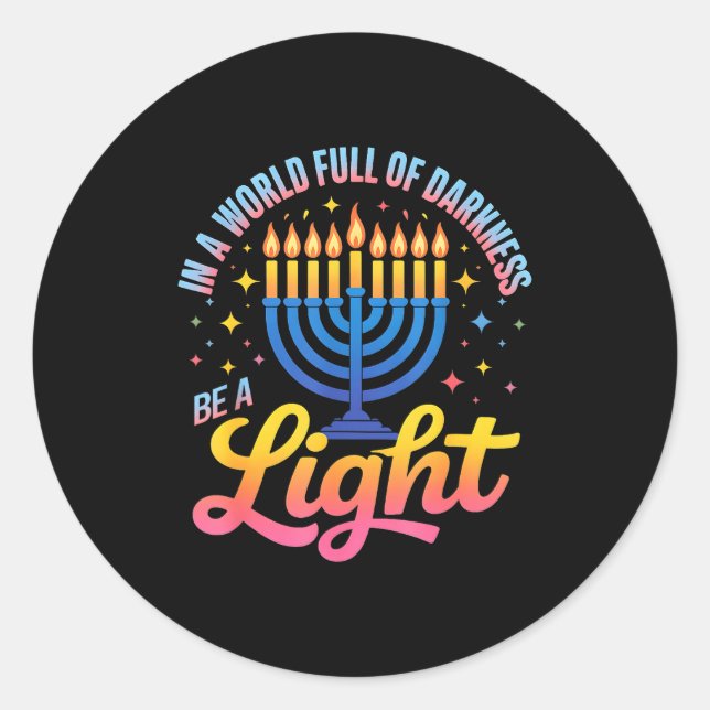 Sticker Rond Be A Light Happy Hanukkah Menorah Jewish Gift  (Devant)