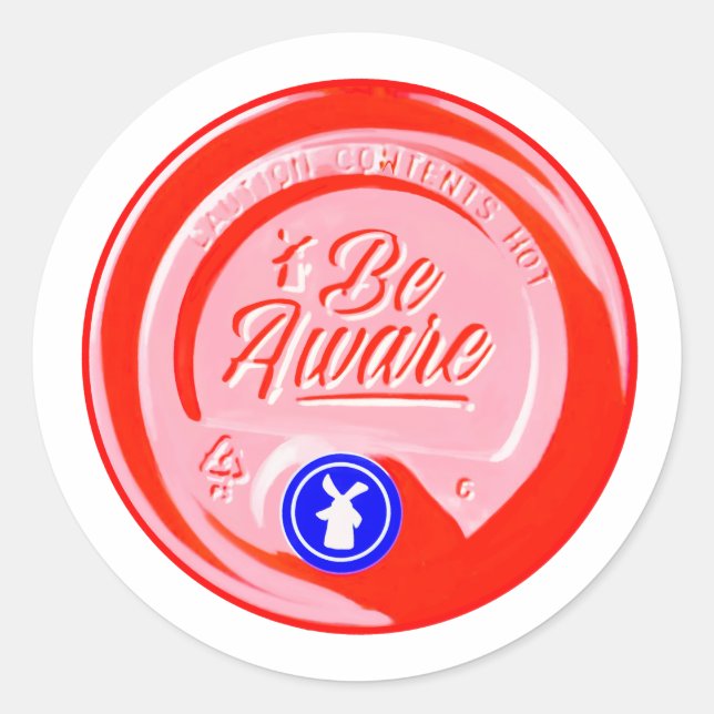 Sticker Rond Be aware capsule Dutch bros rose rouge (Devant)