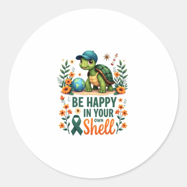 Sticker Rond Be Happy In Your Own Shell Turtle Autism Awareness (Devant)