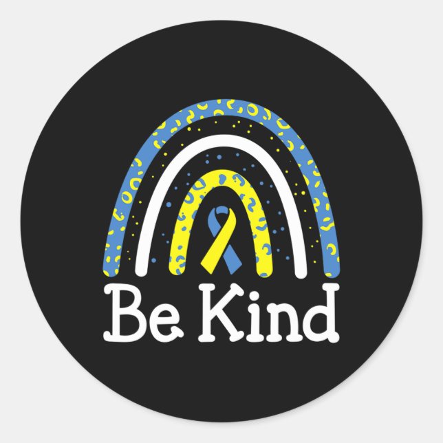 Sticker Rond Be Kind Rainbow World Down Syndromes Awareness Day (Devant)