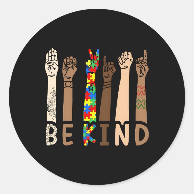 Sticker Rond Be Kind Sign Language Hand Talking Teacher Interp (Devant)