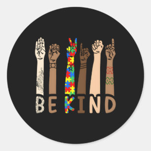Sticker Rond Be Kind Sign Language Hand Talking Teacher Interp