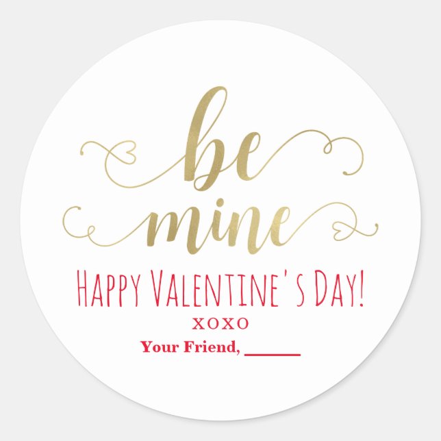 Sticker Rond BE MINE Gold Valentine's Day Chic Party Favor (Devant)