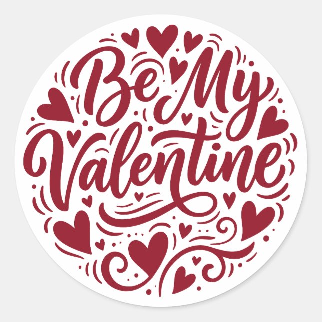 Sticker Rond Be My Valentine Dark Romantic Red Script Black (Devant)