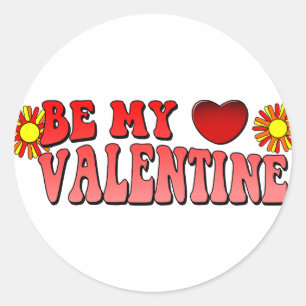 Sticker Rond Be My Valentine Vintage Texte Super