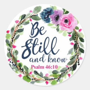 Sticker Rond Be Still And Know Pink Floral Bible Vers