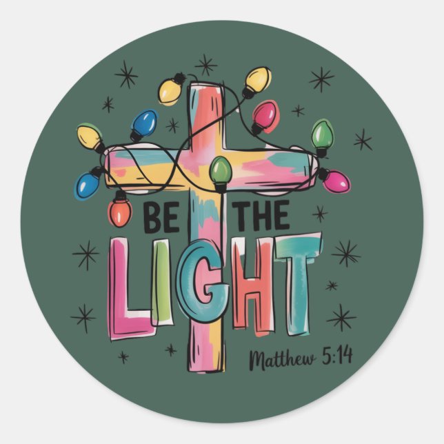 Sticker Rond Be The Light Christmas Christian Cross Xmas Bible  (Devant)