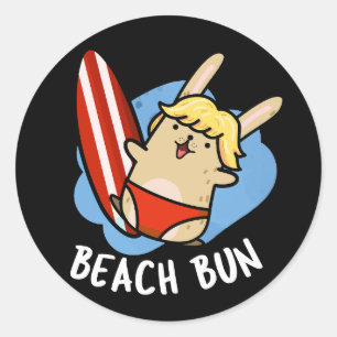 Sticker Rond Beach Bun Funny Bunny Puns Dark BG