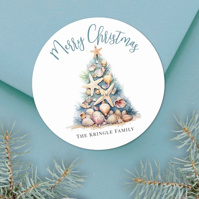 Sticker Rond Beach Christmas (Beach Christmas Classic Round Sticker)