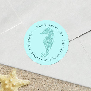 Sticker Rond Beach Christmas Seahorse Aqua Round Return Adresse