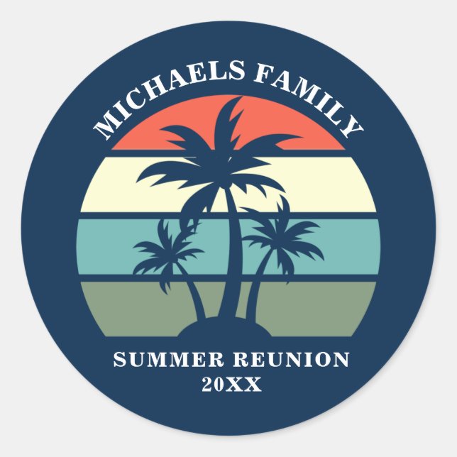 Sticker Rond Beach Family Reunion Sunset Island Custom Party (Devant)