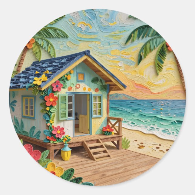 Sticker Rond Beach Home Coastal Art (Devant)