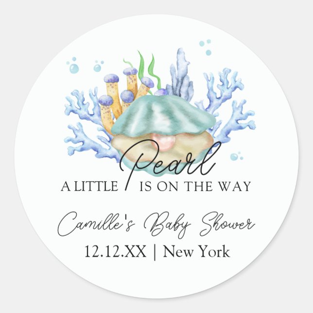 Sticker Rond Beach Ocean Pearl Sous Le Baby shower De Mer (Devant)