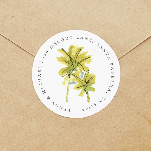 Sticker Rond Beach Palm Trees Tropical Return Adresse (Créateur téléchargé)