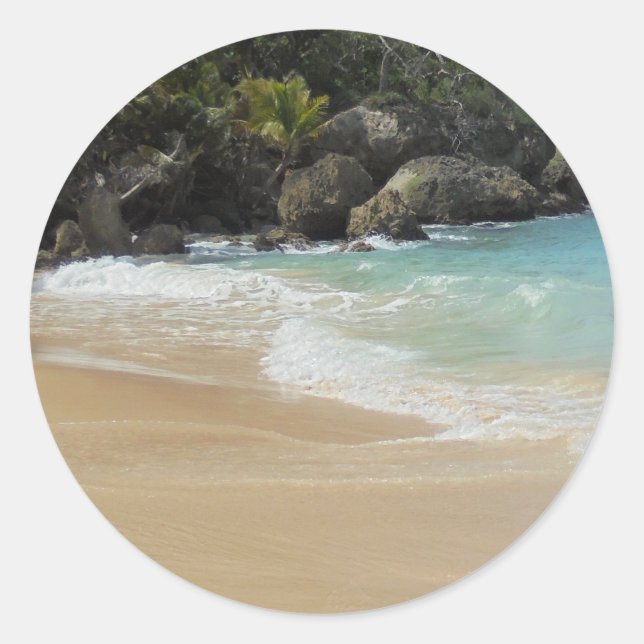 Sticker Rond Beach Palms Sea Waves Blank Modèle de bord de mer (Devant)