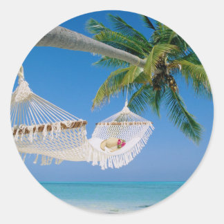 Sticker Rond Beach Paradise Vacances Hammock