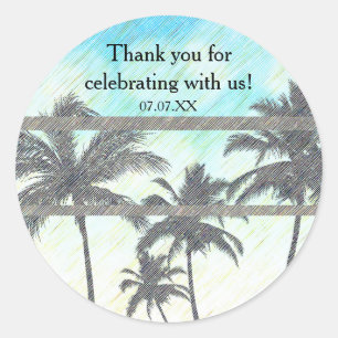 Sticker Rond Beach Party Palm Trees été tropical