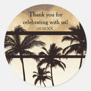 Sticker Rond Beach Party Palm Trees Tropical Golden Night