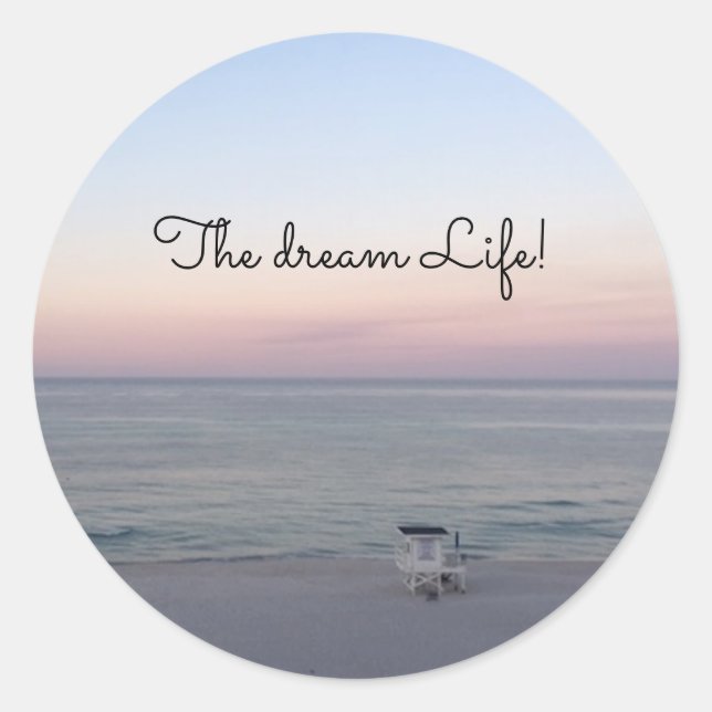 Sticker Rond Beach Pink Ocean Sunrise Photo Dream Life (Devant)