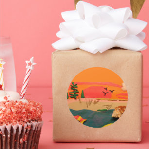 Sticker Rond Beach Scene Nature's Shell Clay Folk Art