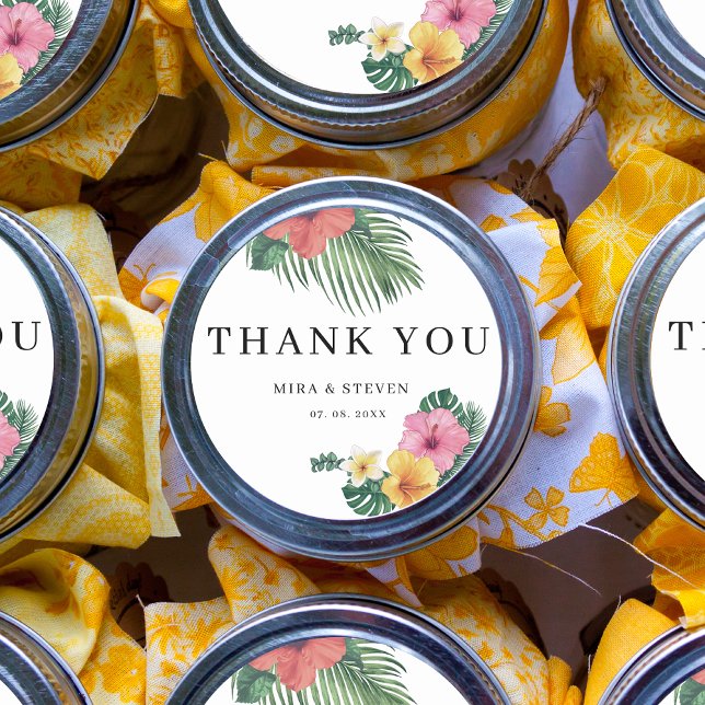 Sticker Rond Beach Watercolor Mariage de fleurs tropicales merc (Créateur téléchargé)