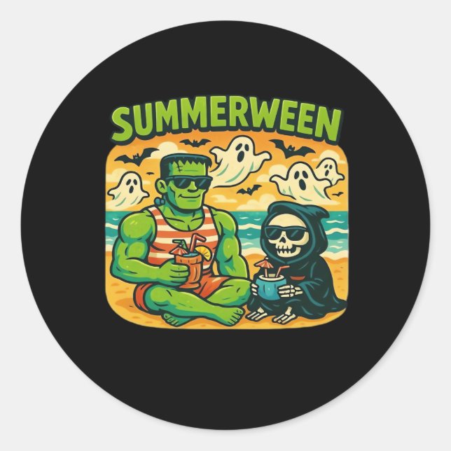 Sticker Rond Beachside Boogeymen - Classe Retro Summerween Vibe (Devant)