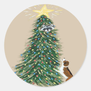 Sticker Rond Beagle Avec Raccoon Arboré