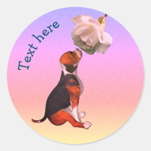 Sticker Rond Beagle Chien blanc rose mignon Personnalisé