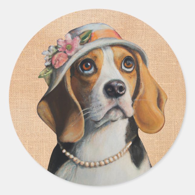 Sticker rond beagle chien classique (Devant)