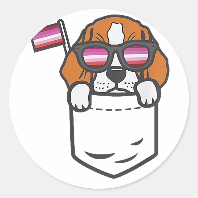 Sticker Rond Beagle Chien de poche Lesbienne Drapeau Gay pride  (Devant)
