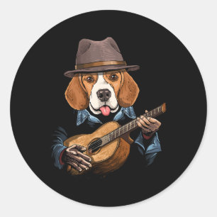 Sticker Rond Beagle Chien Jouer Guitare Animaux Beagles Amoureu