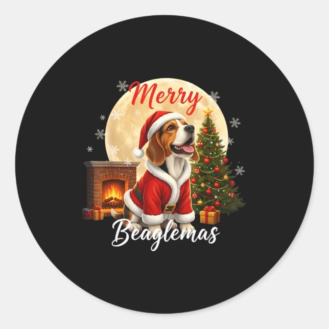 Sticker Rond Beagle Christmas Beagle Costume Beagle Xmas Merry  (Devant)