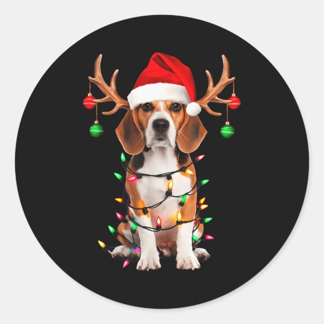 Sticker Rond Beagle Christmas Tree Shirt Beagle Santa Hat Lover (Devant)