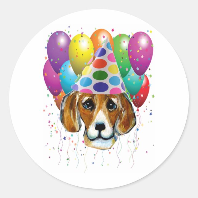 STICKER ROND BEAGLE D'ANNIVERSAIRE (Devant)