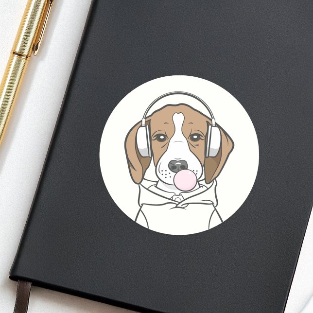 Sticker Rond Beagle de refroidissement avec Bubblegum mignon ch (Créateur téléchargé)